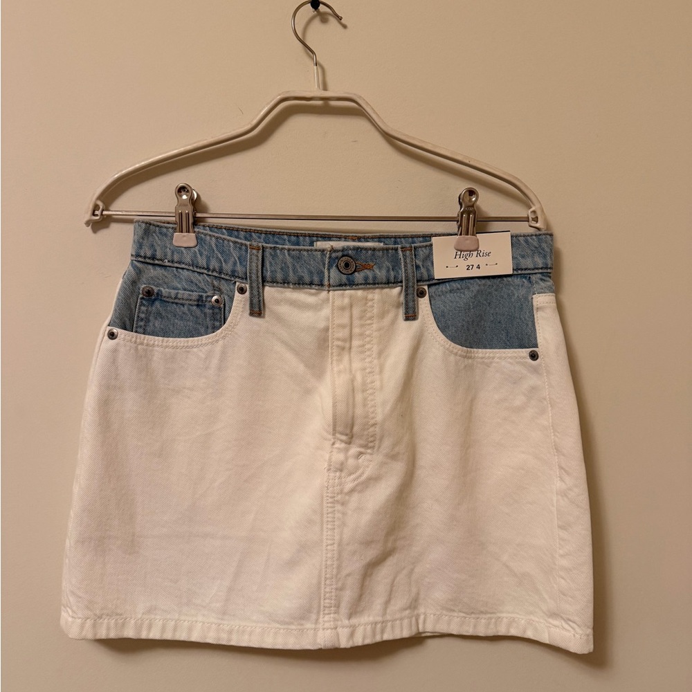 Abercrombie & Fitch Two-Tone White and Light Blue Denim Mini Skirt